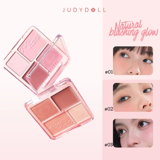 Bảng Phấn Má Hồng Bắt Sáng JUDYDOLL 4 Ô Tông Lì Đa Năng Mềm Mịn Trang Điểm Tự Nhiên Lâu Trôi