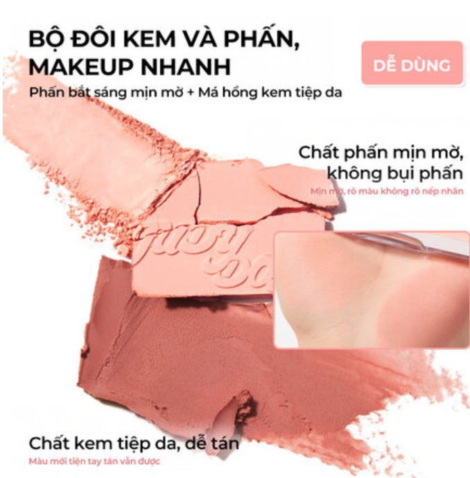 Bảng Phấn Má Hồng Bắt Sáng JUDYDOLL 4 Ô Tông Lì Đa Năng Mềm Mịn Trang Điểm Tự Nhiên Lâu Trôi